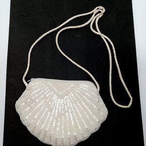 Beaded White Purse Pocketbook Dressy Evening Purse